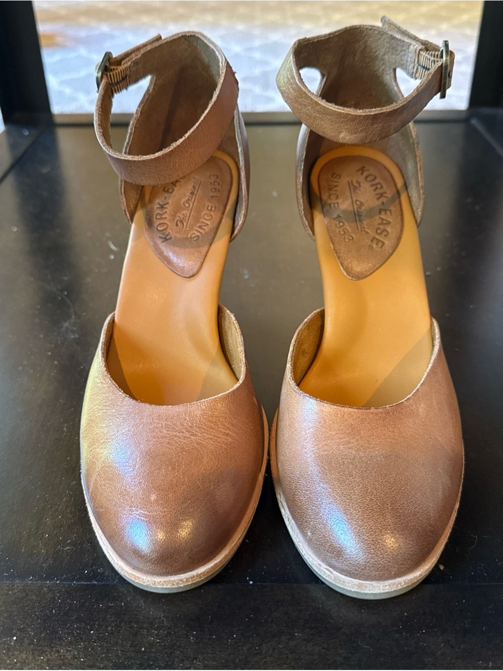 Kork-Ease Christie Brown Leather Ankle-Strap Wedge Heels Size 7 NEW - Picture 2 of 5